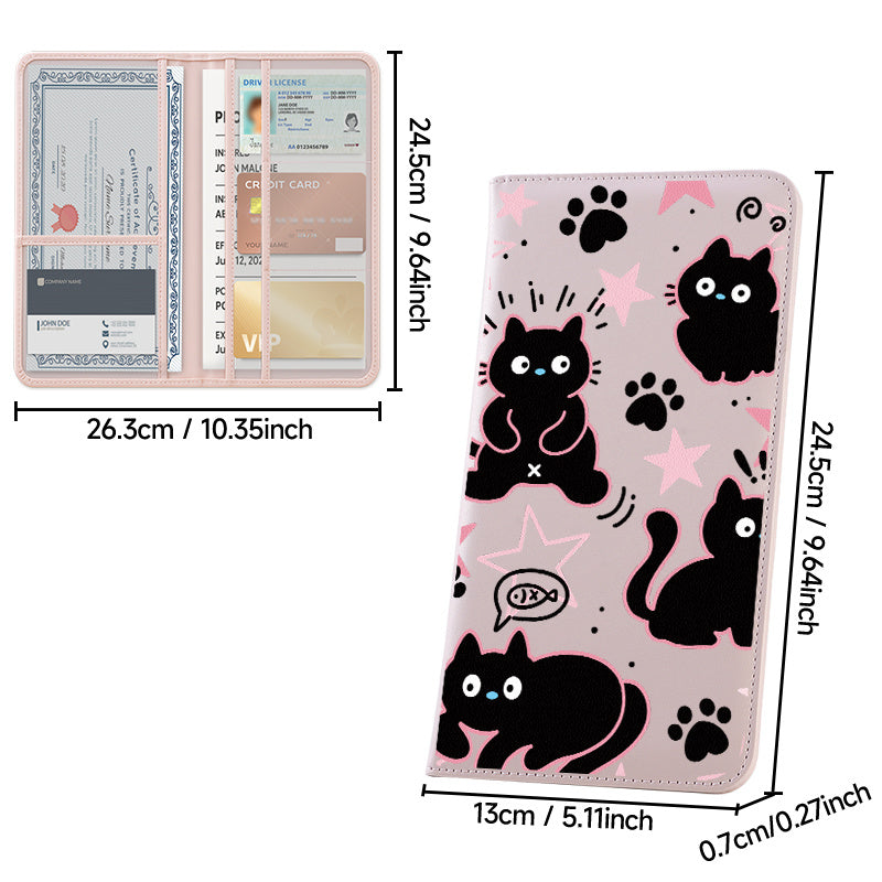 Porte-carte grise imprimé chats, six pochettes transparentes