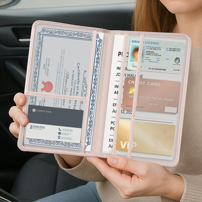 Porte-carte grise imprimé chats, six pochettes transparentes