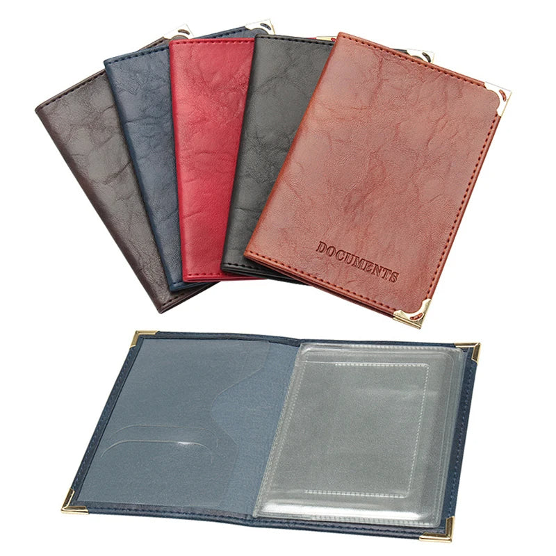 Porte-carte grise à pochettes transparentes, coins métal