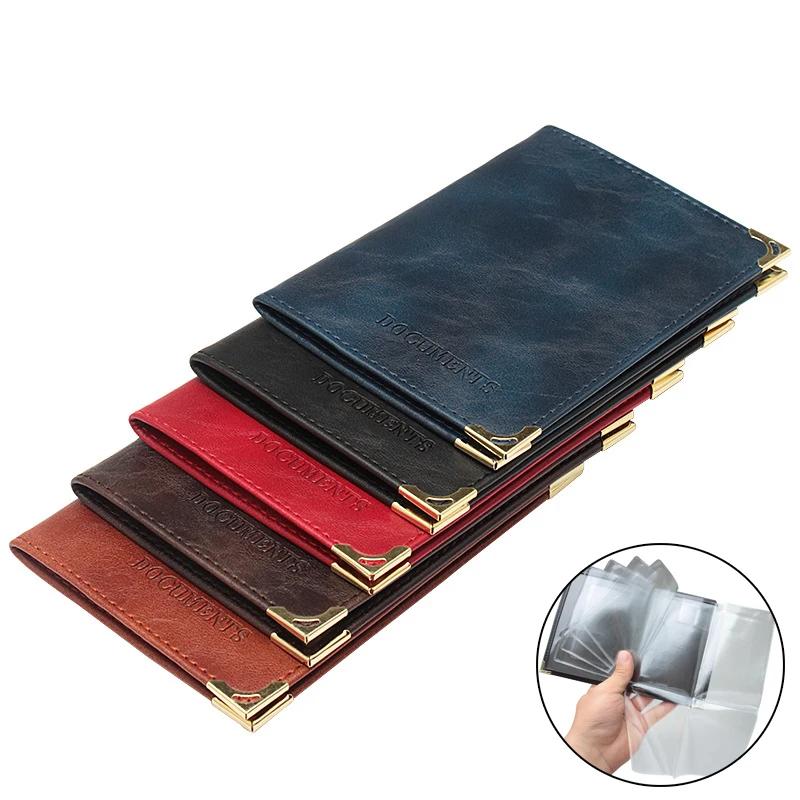 Porte-carte grise à pochettes transparentes, coins métal