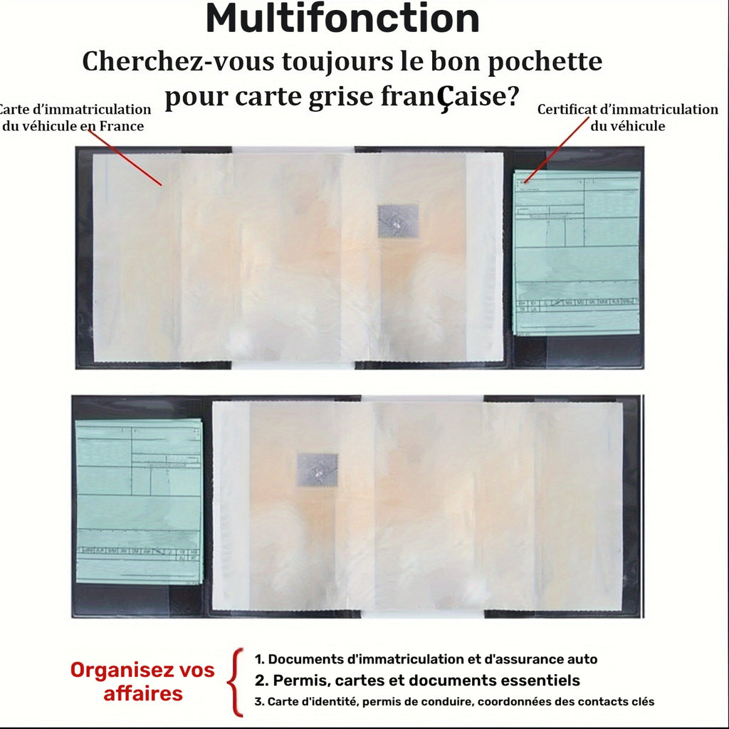 Porte-carte grise simili cuir noir, lot de 3 étuis 4 volets