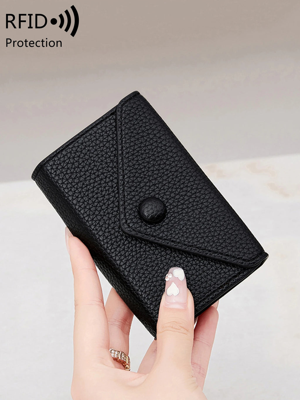 Porte-carte antivol RFID en cuir litchi pour femme — photo 1