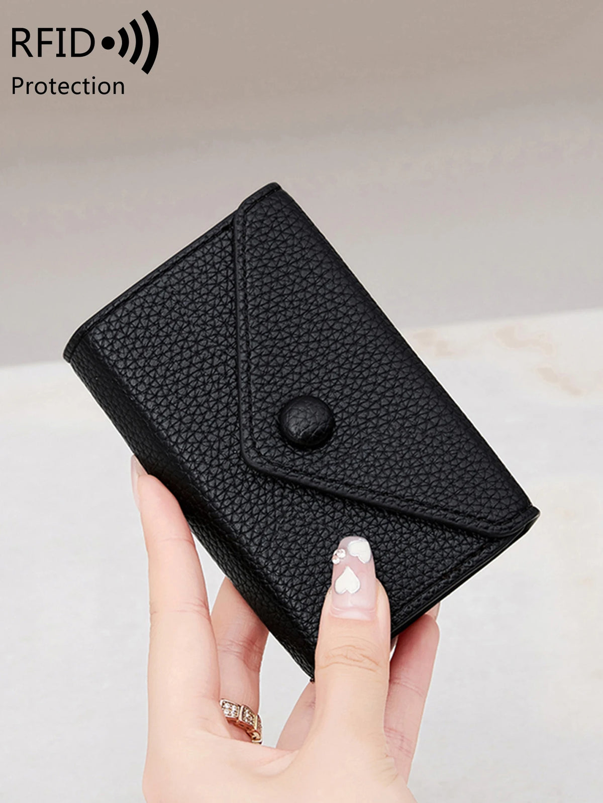Porte-carte antivol RFID en cuir litchi pour femme — photo 1