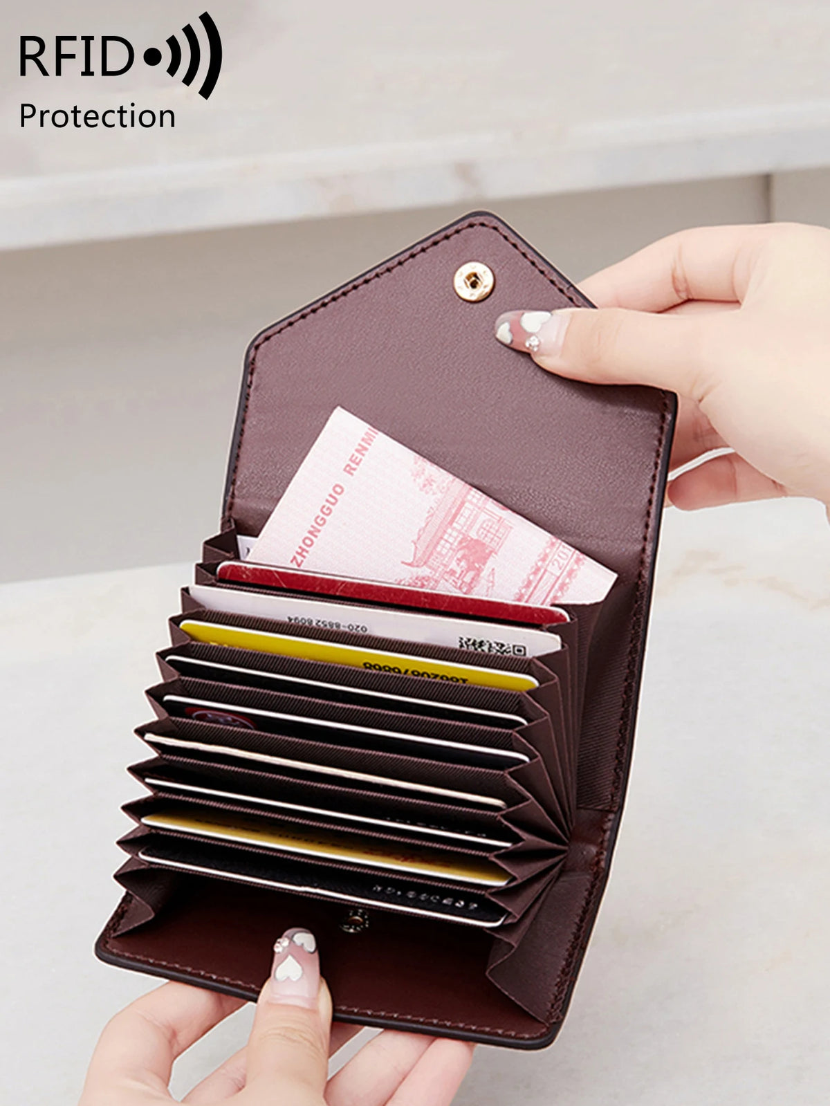 Porte-carte antivol RFID en cuir litchi pour femme — photo 2