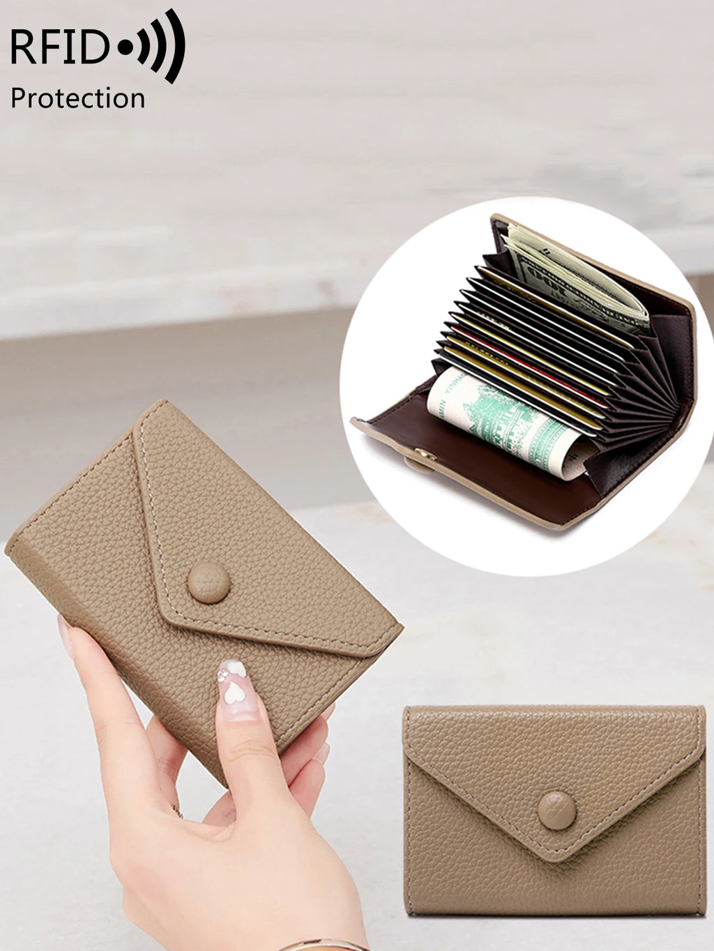Porte-carte antivol RFID en cuir litchi pour femme — photo 3