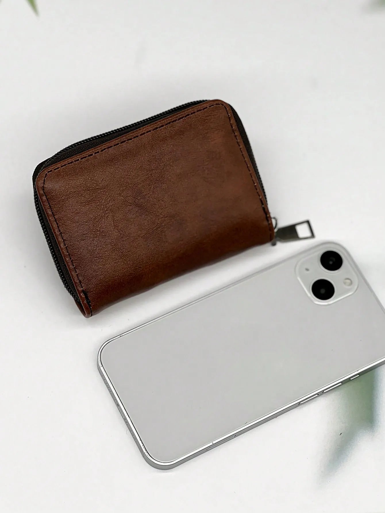 Porte-cartes accordéon rétro en simili cuir avec grande capacité et fermeture zippée — photo 2 Image