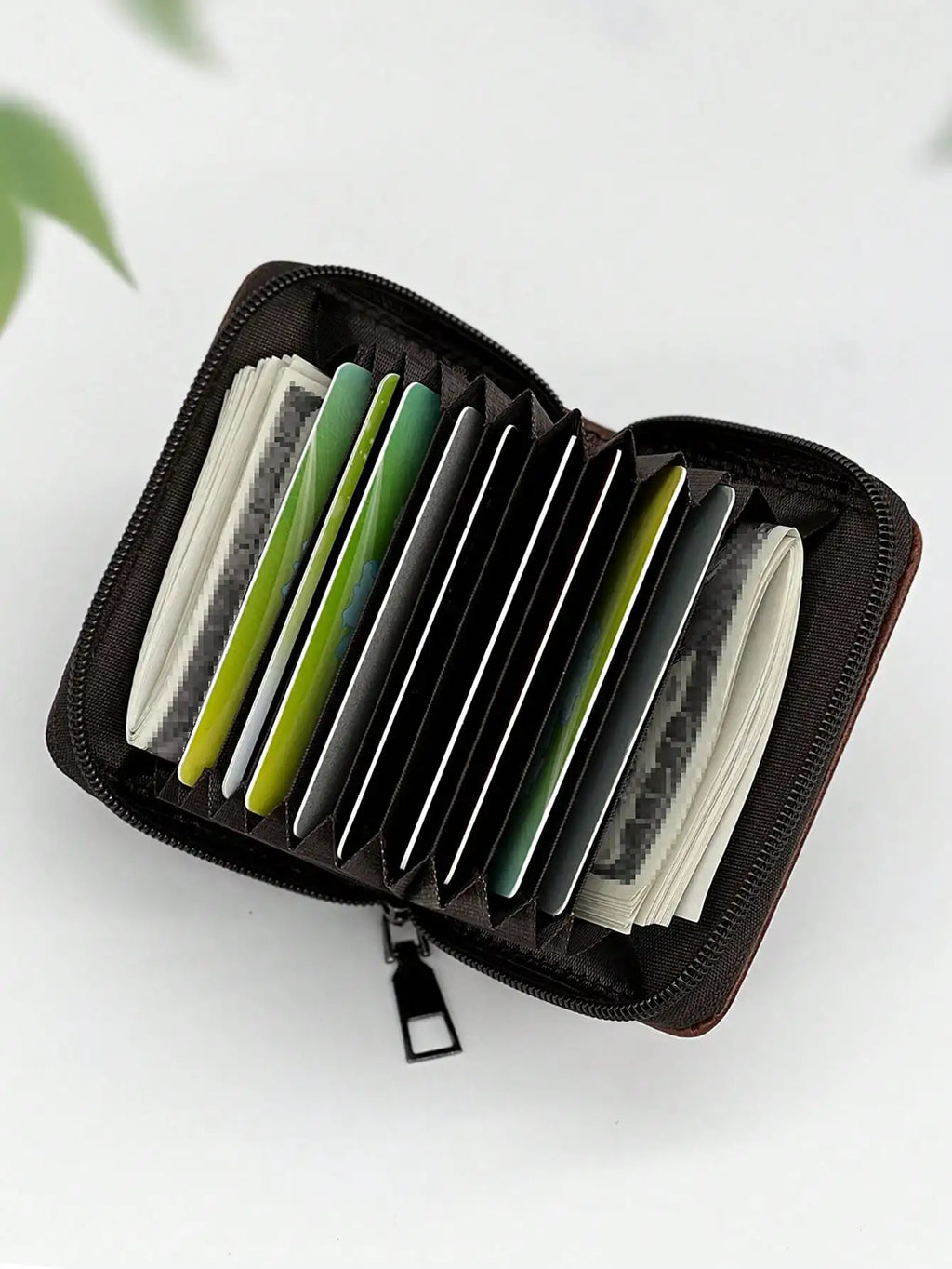 Porte-cartes accordéon rétro en simili cuir avec grande capacité et fermeture zippée — photo 3