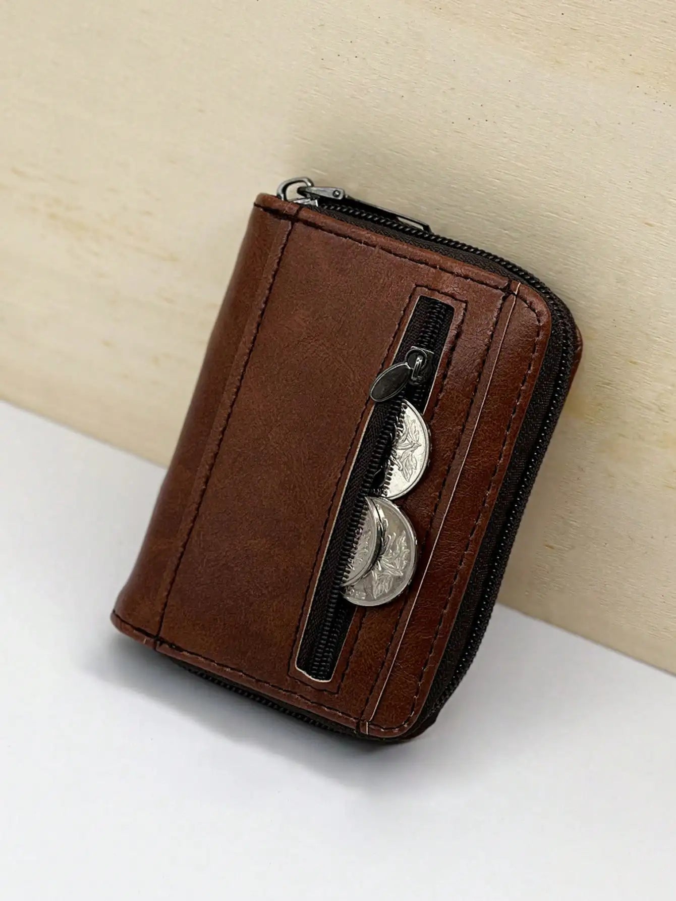 Porte-cartes accordéon rétro en simili cuir avec grande capacité et fermeture zippée — photo 5 Image
