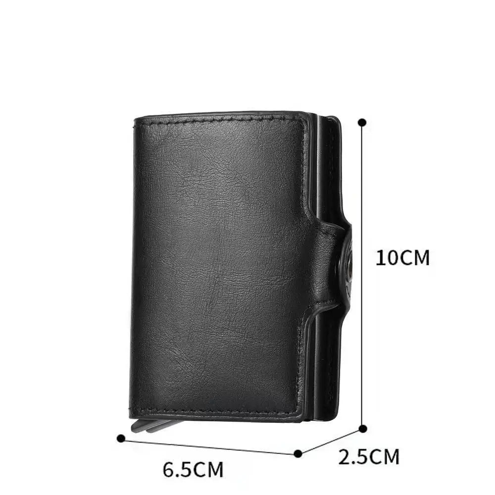 Porte-cartes slim en aluminium et cuir PU effet carbone avec capacité 14 cartes — photo 2