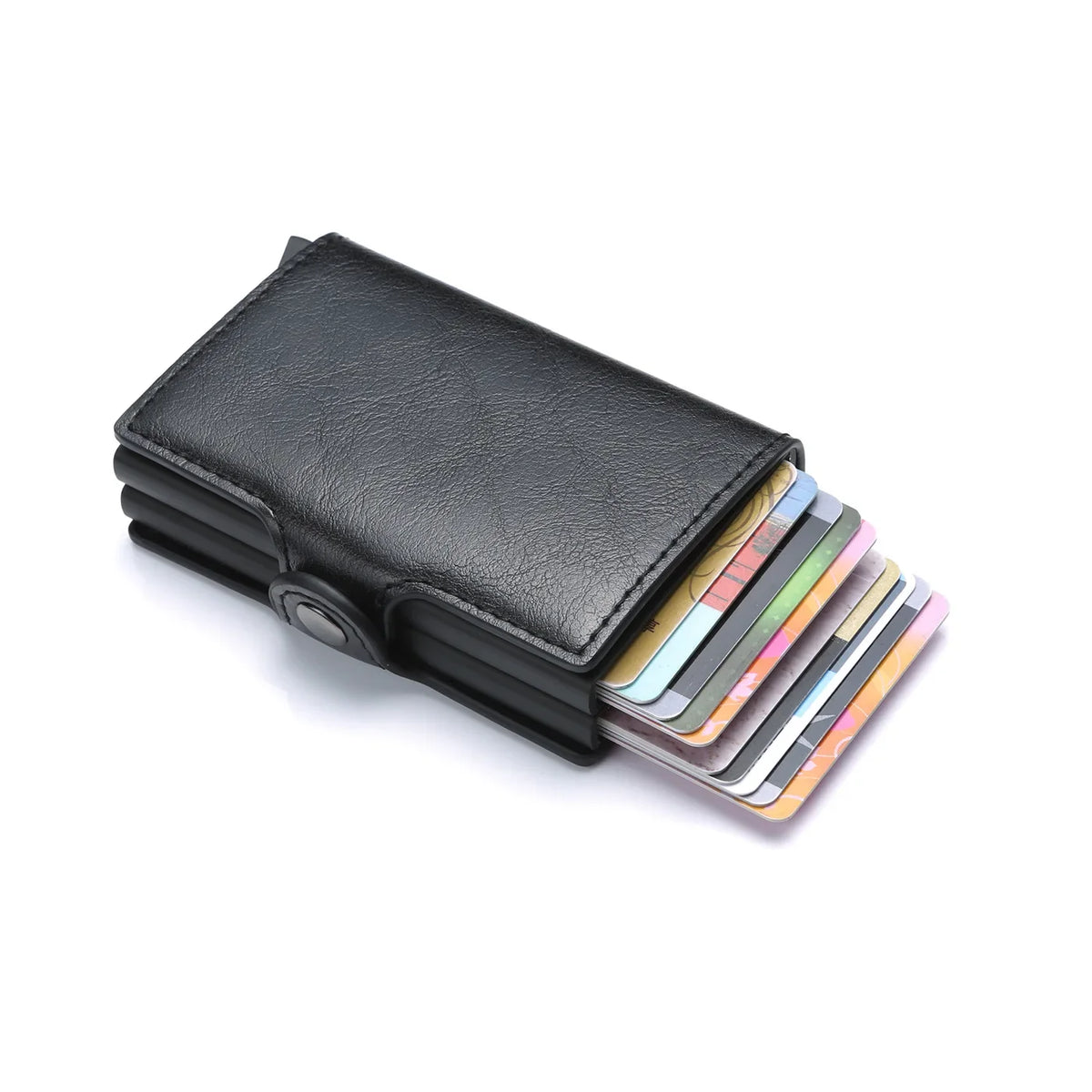 Porte-cartes slim en aluminium et cuir PU effet carbone avec capacité 14 cartes — photo 4