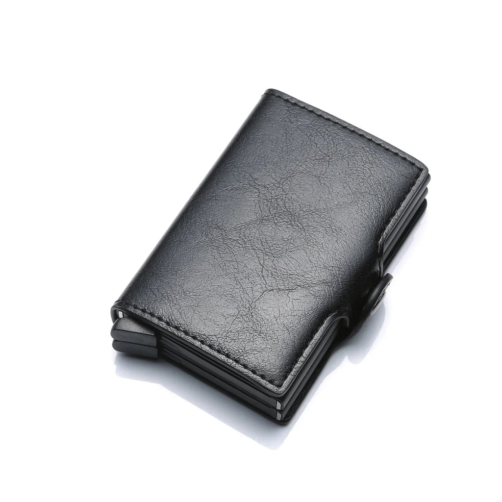 Porte-cartes slim en aluminium et cuir PU effet carbone avec capacité 14 cartes — photo 6