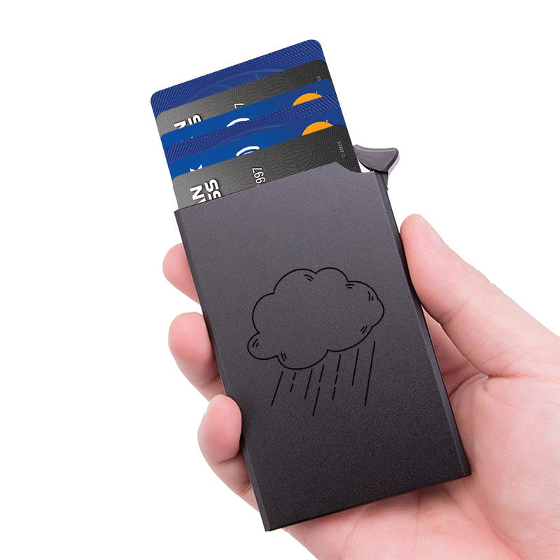 Porte-cartes aluminium mixte à éjection, nuage gravé au dos