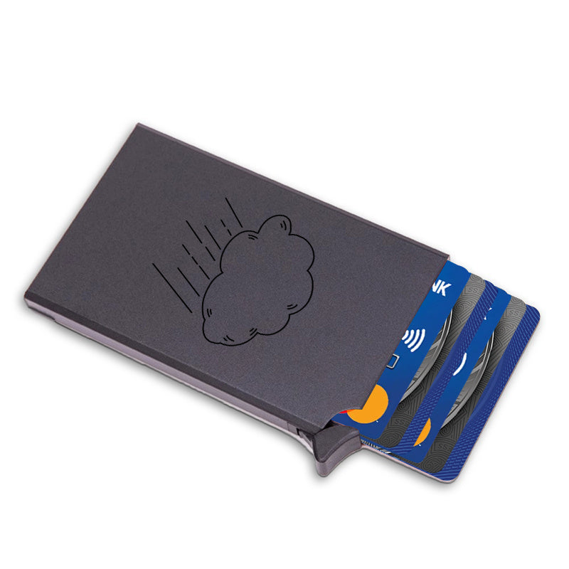 Porte-cartes aluminium mixte à éjection, nuage gravé au dos