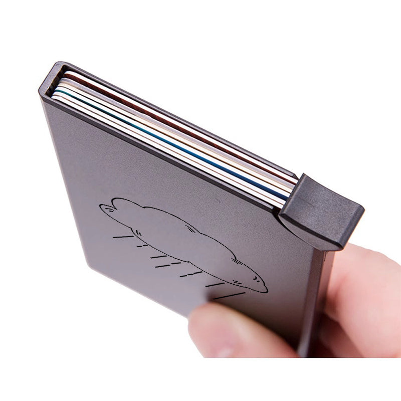 Porte-cartes aluminium mixte à éjection, nuage gravé au dos