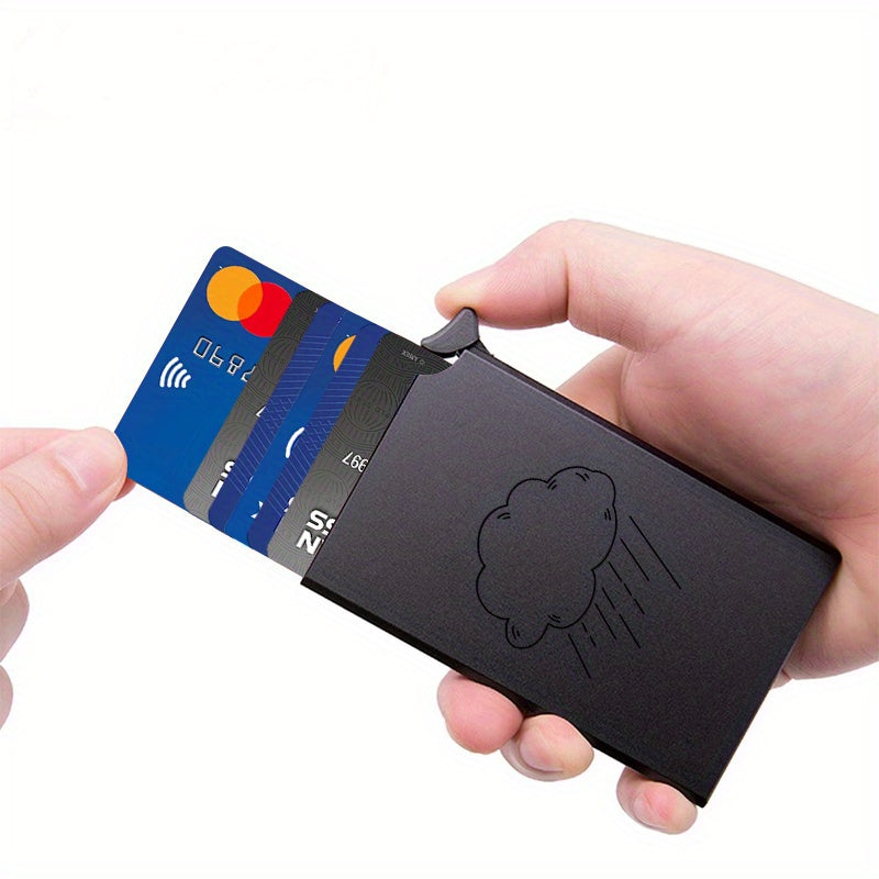 Porte-cartes aluminium mixte à éjection, nuage gravé au dos