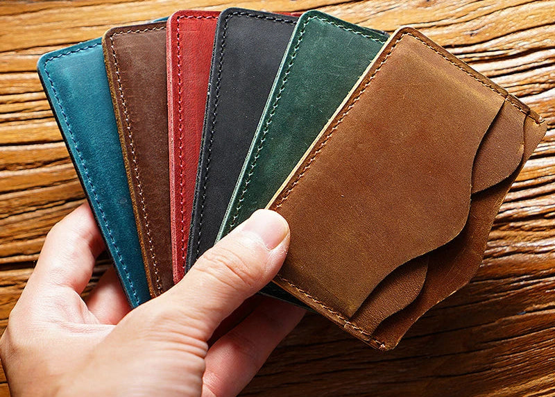 Porte-cartes en cuir véritable Crazy Horse avec 5 emplacements compact unisexe — photo 1