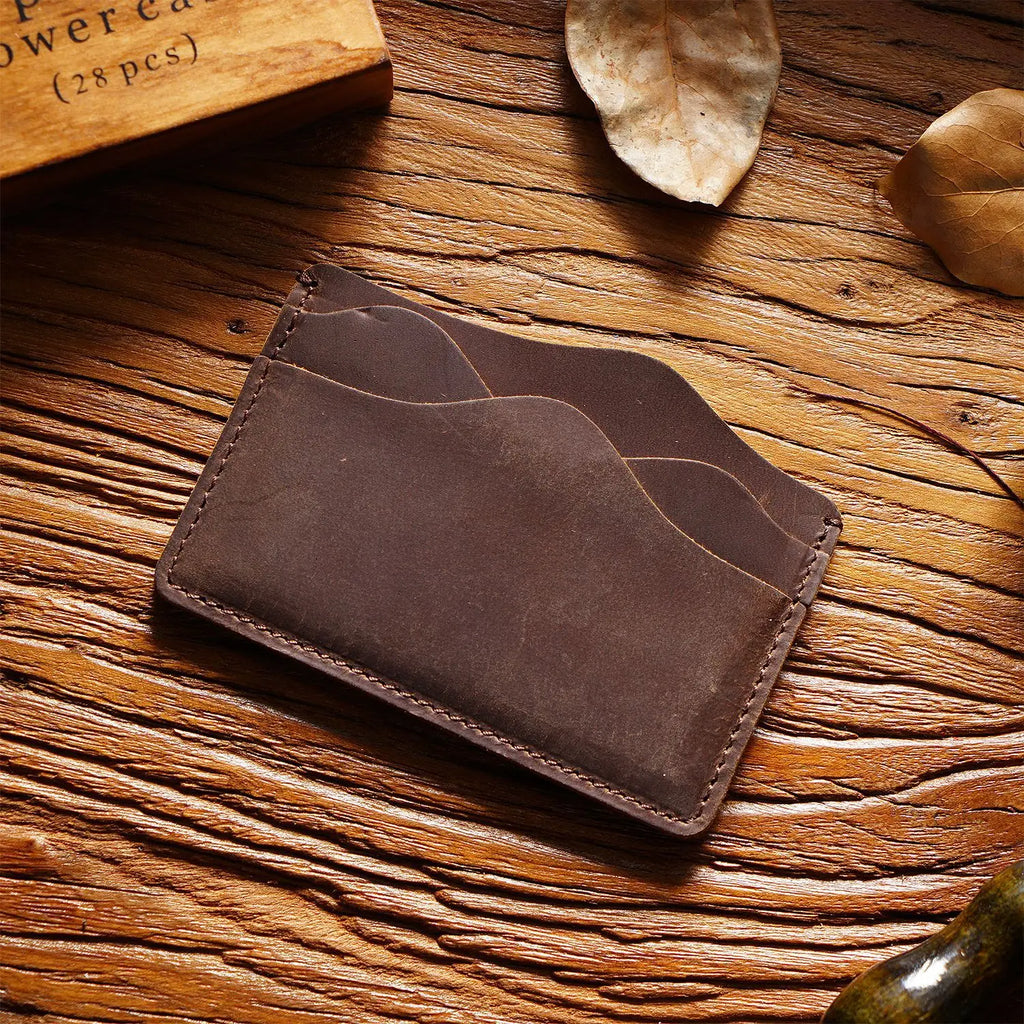 Porte-cartes en cuir véritable Crazy Horse avec 5 emplacements compact unisexe — photo 10