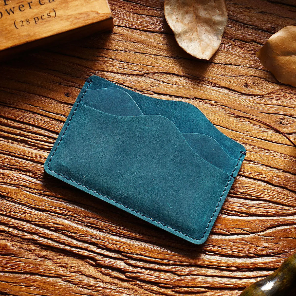 Porte-cartes en cuir véritable Crazy Horse avec 5 emplacements compact unisexe — photo 11