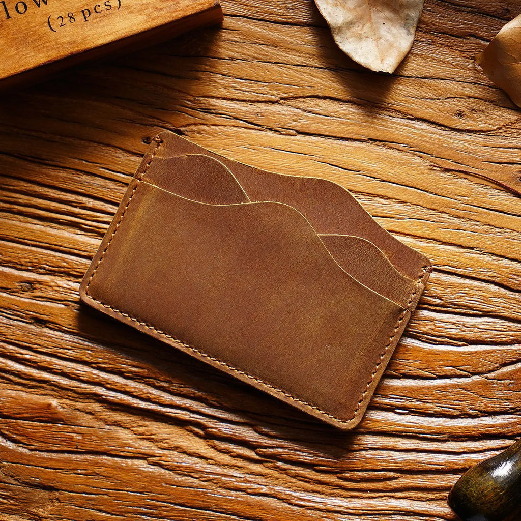 Porte-cartes en cuir véritable Crazy Horse avec 5 emplacements compact unisexe — photo 12