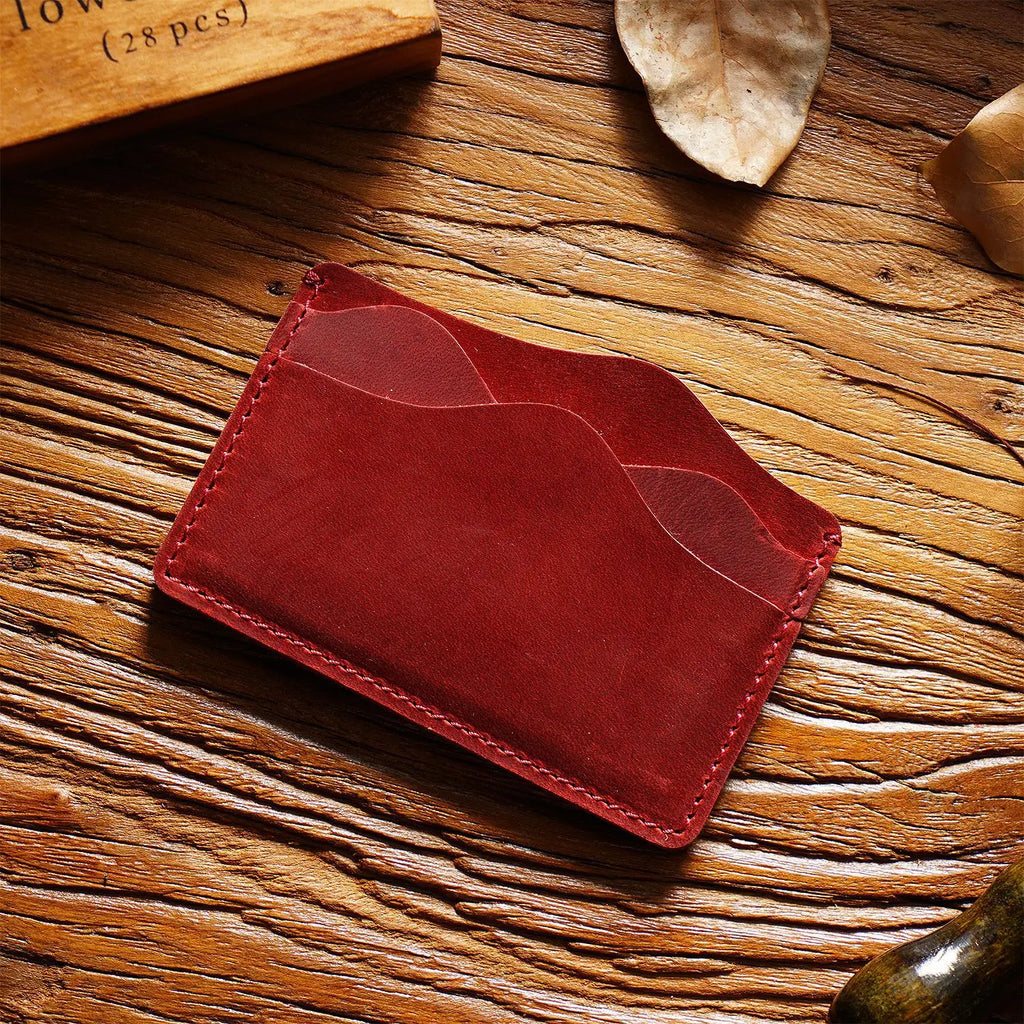 Porte-cartes en cuir véritable Crazy Horse avec 5 emplacements compact unisexe — photo 2
