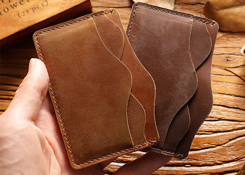 Porte-cartes en cuir véritable Crazy Horse avec 5 emplacements compact unisexe — photo 6 Image