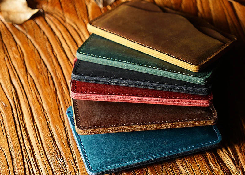 Porte-cartes en cuir véritable Crazy Horse avec 5 emplacements compact unisexe — photo 7