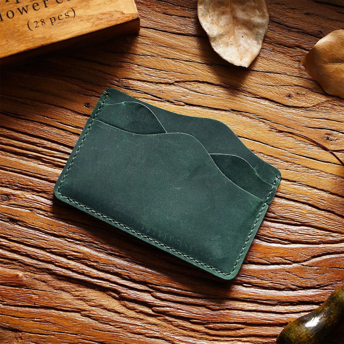 Porte-cartes en cuir véritable Crazy Horse avec 5 emplacements compact unisexe — photo 8