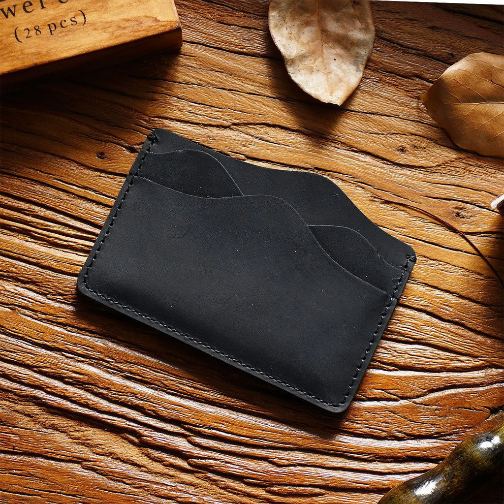 Porte-cartes en cuir véritable Crazy Horse avec 5 emplacements compact unisexe — photo 9