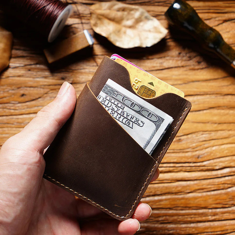 Porte-cartes slim en cuir véritable Crazy Horse avec rangement compact pour cartes — photo 1