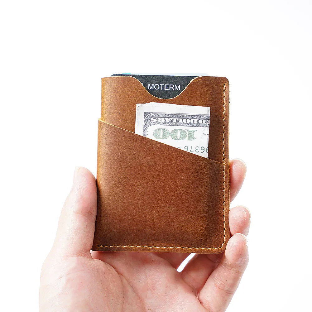 Porte-cartes slim en cuir véritable Crazy Horse avec rangement compact pour cartes — photo 2