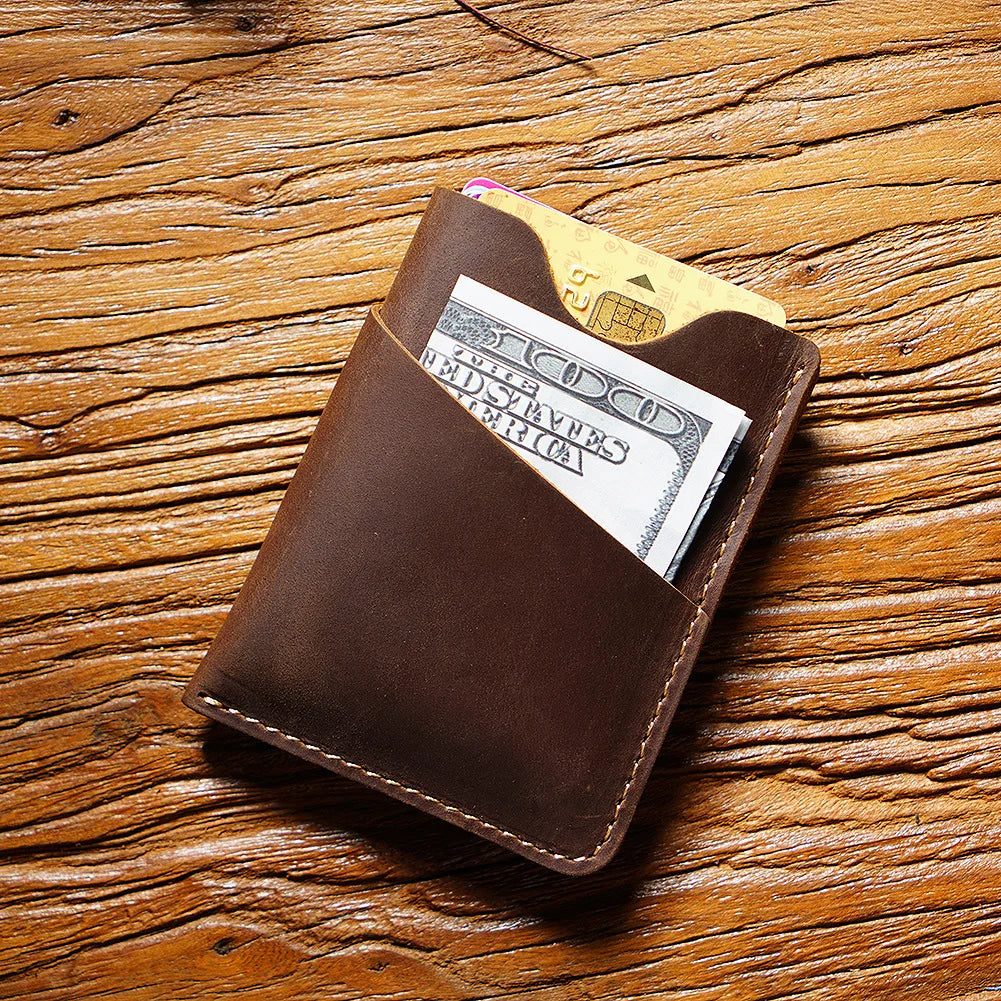 Porte-cartes slim en cuir véritable Crazy Horse avec rangement compact pour cartes — photo 3