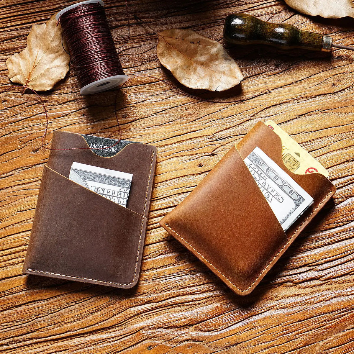 Porte-cartes slim en cuir véritable Crazy Horse avec rangement compact pour cartes — photo 4