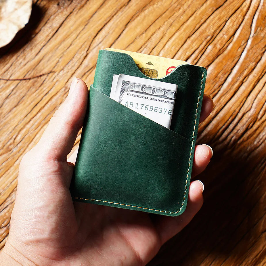Porte-cartes slim en cuir véritable Crazy Horse avec rangement compact pour cartes — photo 5