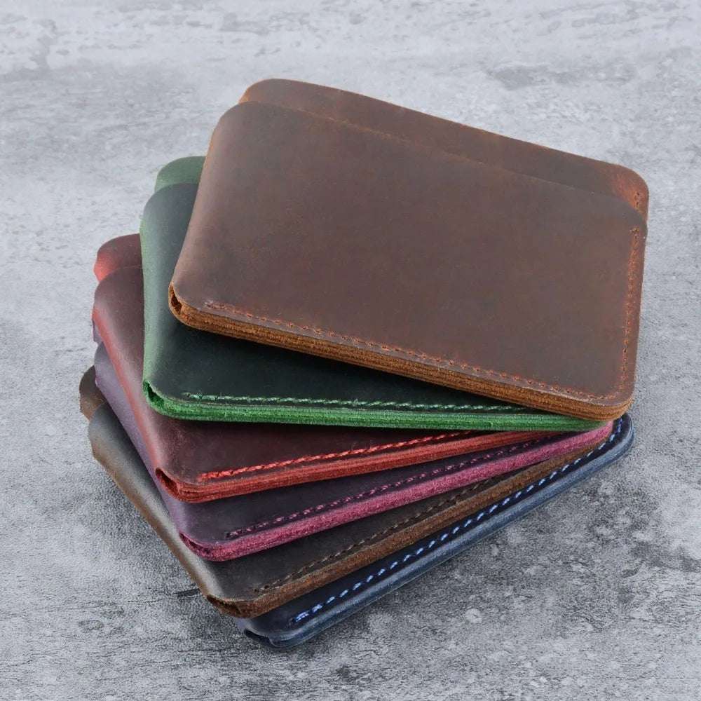 Porte-cartes slim en cuir véritable Crazy Horse compact avec 3 emplacements unisexe — photo 1