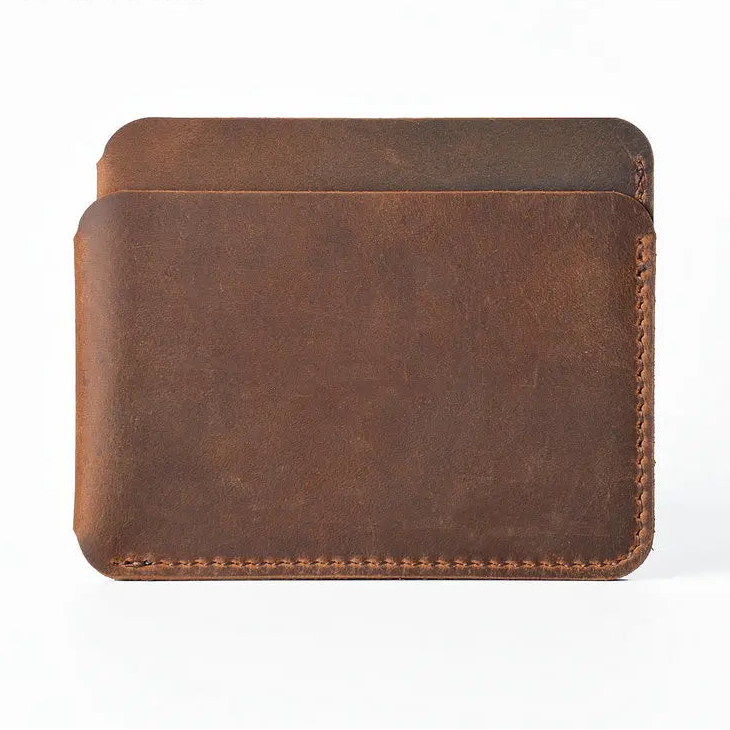Porte-cartes slim en cuir véritable Crazy Horse compact avec 3 emplacements unisexe — photo 2
