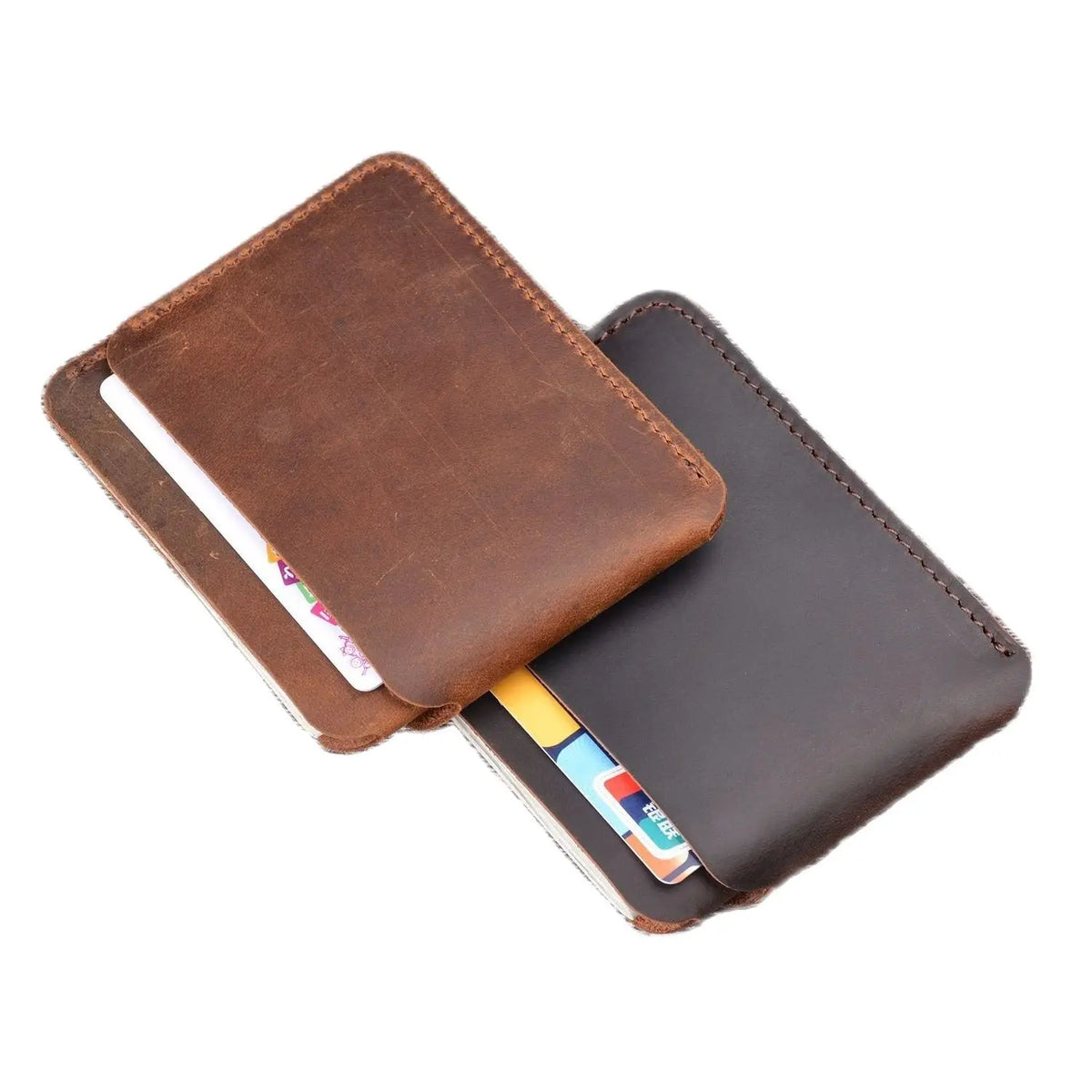 Porte-cartes slim en cuir véritable Crazy Horse compact avec 3 emplacements unisexe — photo 5