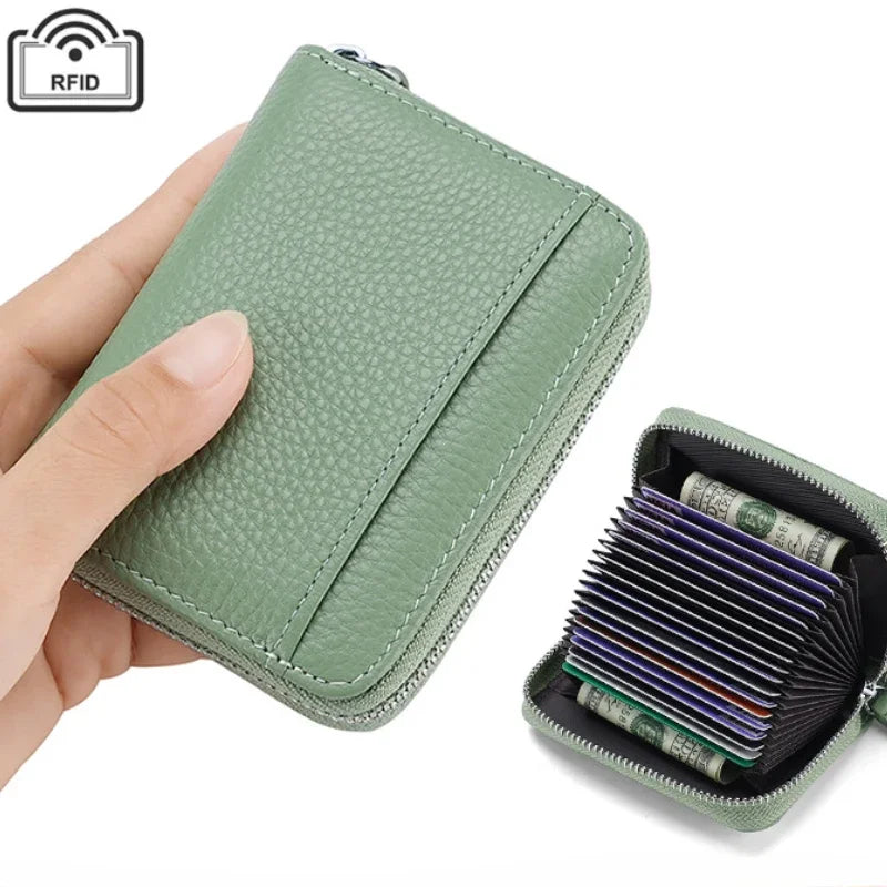 Portefeuille porte-cartes femme cuir véritable compact zippé anti-RFID 14/20 cartes — photo 1