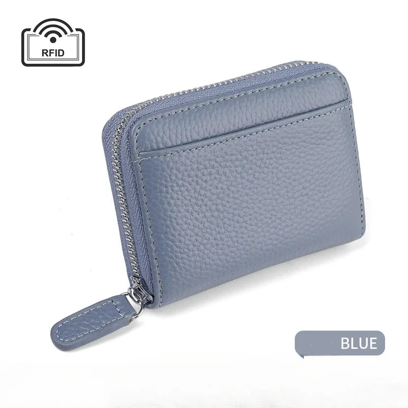 Portefeuille porte-cartes femme cuir véritable compact zippé anti-RFID 14/20 cartes — photo 10