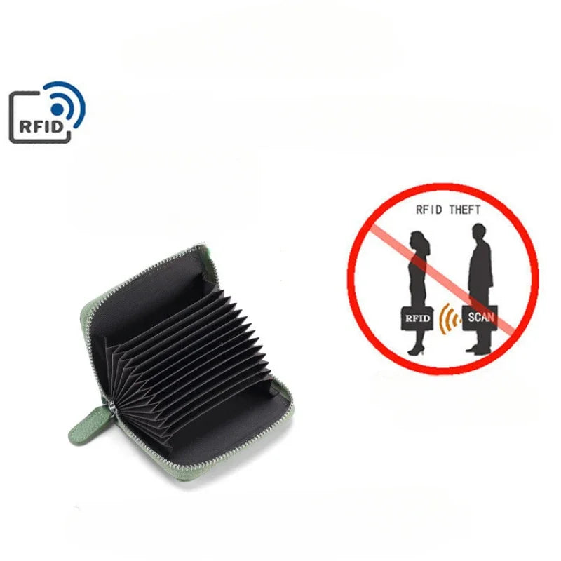 Portefeuille porte-cartes femme cuir véritable compact zippé anti-RFID 14/20 cartes — photo 2