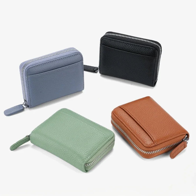 Portefeuille porte-cartes femme cuir véritable compact zippé anti-RFID 14/20 cartes — photo 3