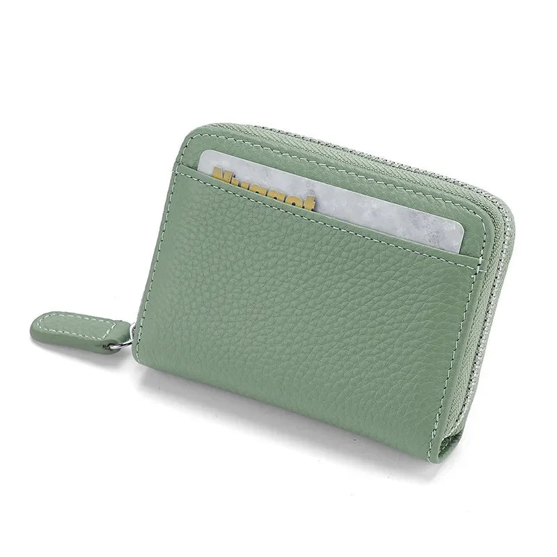 Portefeuille porte-cartes femme cuir véritable compact zippé anti-RFID 14/20 cartes — photo 4