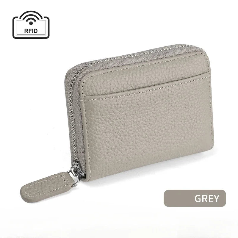 Portefeuille porte-cartes femme cuir véritable compact zippé anti-RFID 14/20 cartes — photo 7