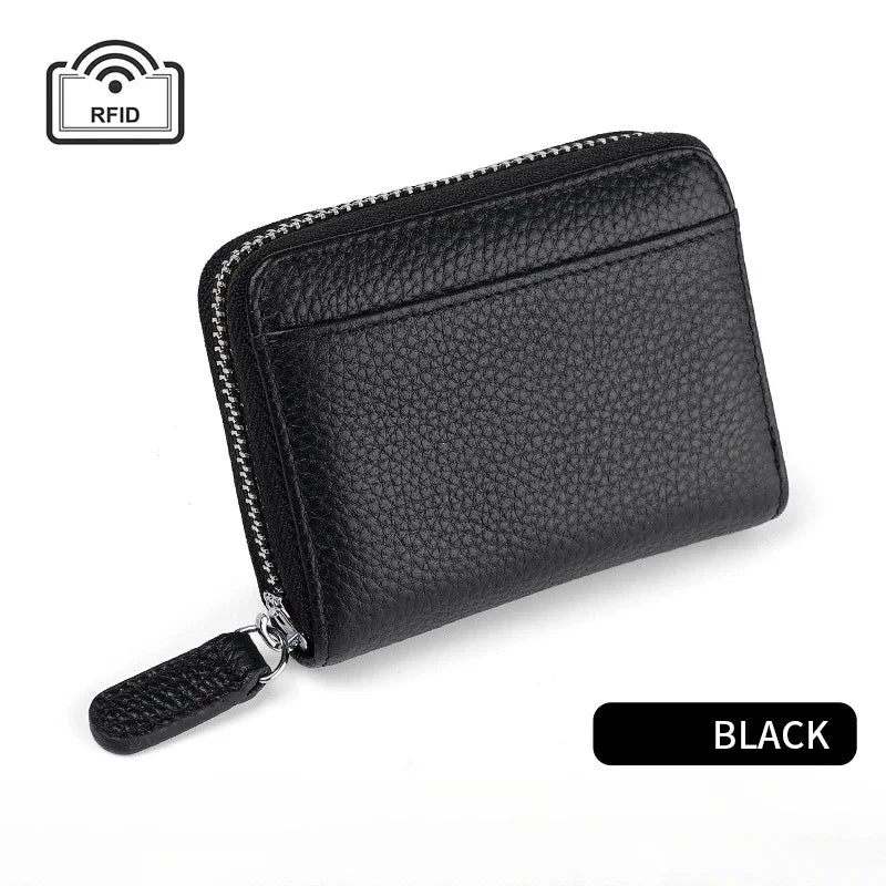 Portefeuille porte-cartes femme cuir véritable compact zippé anti-RFID 14/20 cartes — photo 8