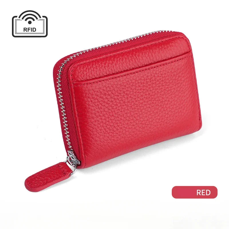 Portefeuille porte-cartes femme cuir véritable compact zippé anti-RFID 14/20 cartes — photo 9
