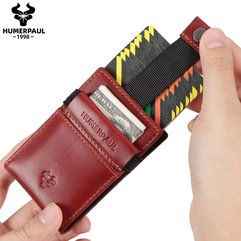 Portefeuille porte-cartes homme en cuir véritable compact avec clip et fermeture sécurisée — photo 1 Image