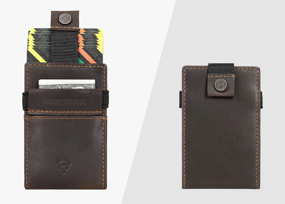 Portefeuille porte-cartes homme en cuir véritable compact avec clip et fermeture sécurisée — photo 3