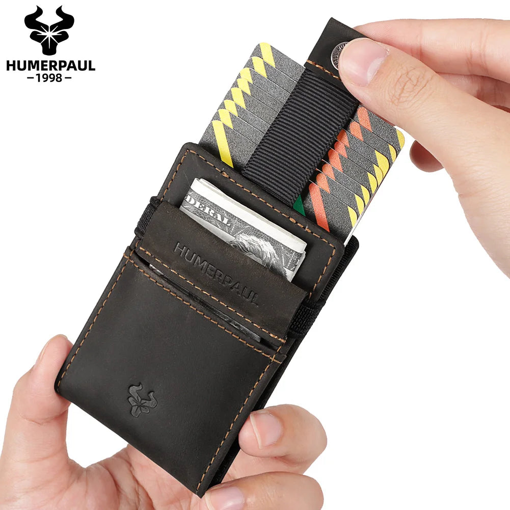 Portefeuille porte-cartes homme en cuir véritable compact avec clip et fermeture sécurisée — photo 8
