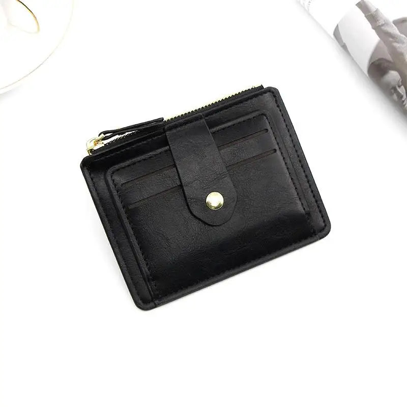 Porte-cartes compact en cuir PU avec zip et bouton pression porte-monnaie unisexe — photo 10