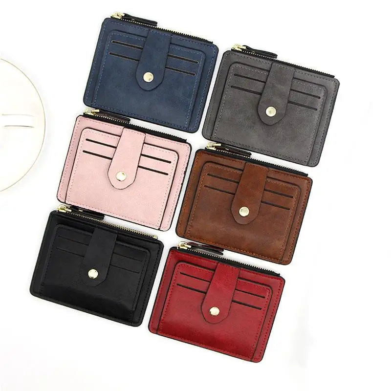Porte-cartes compact en cuir PU avec zip et bouton pression porte-monnaie unisexe — photo 5 Image