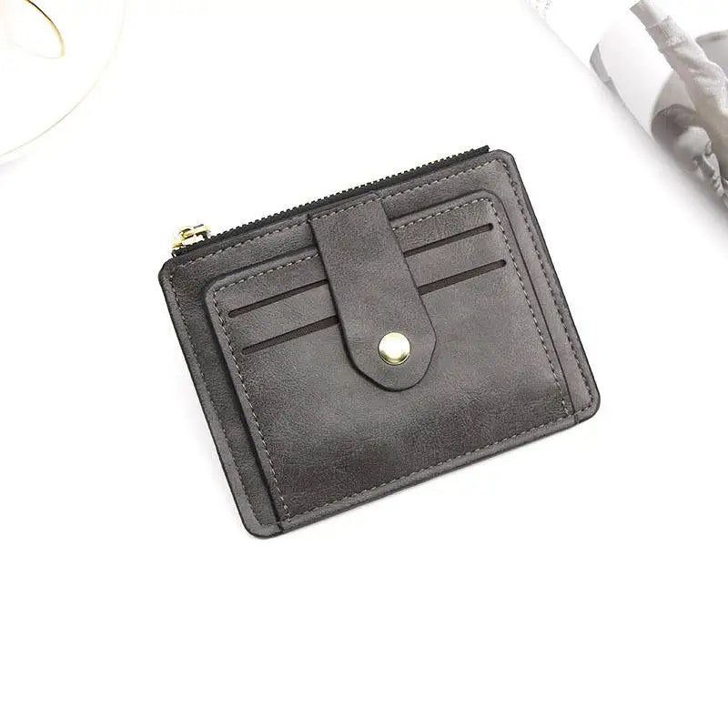 Porte-cartes compact en cuir PU avec zip et bouton pression porte-monnaie unisexe — photo 9